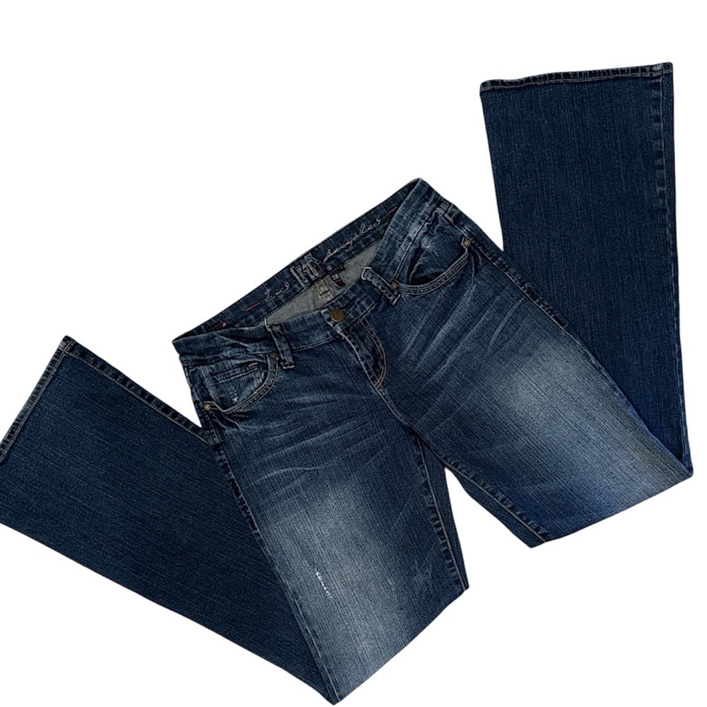 !it Classic Wide Leg Blue Jeans Sz 28 Low Rise Bootcut Factory Fading - Picture 3 of 11